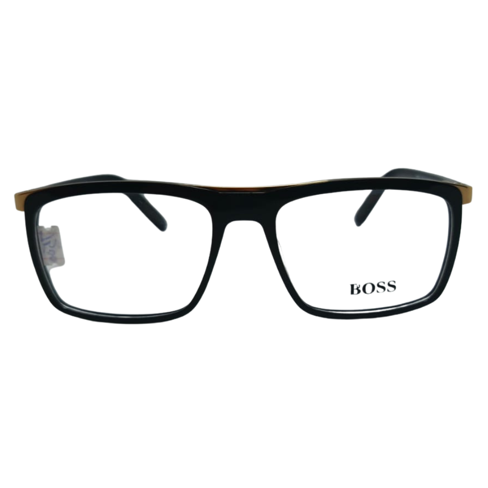 1 Black Rectangular Eyeglasses with Gold Top Bar - Image 1