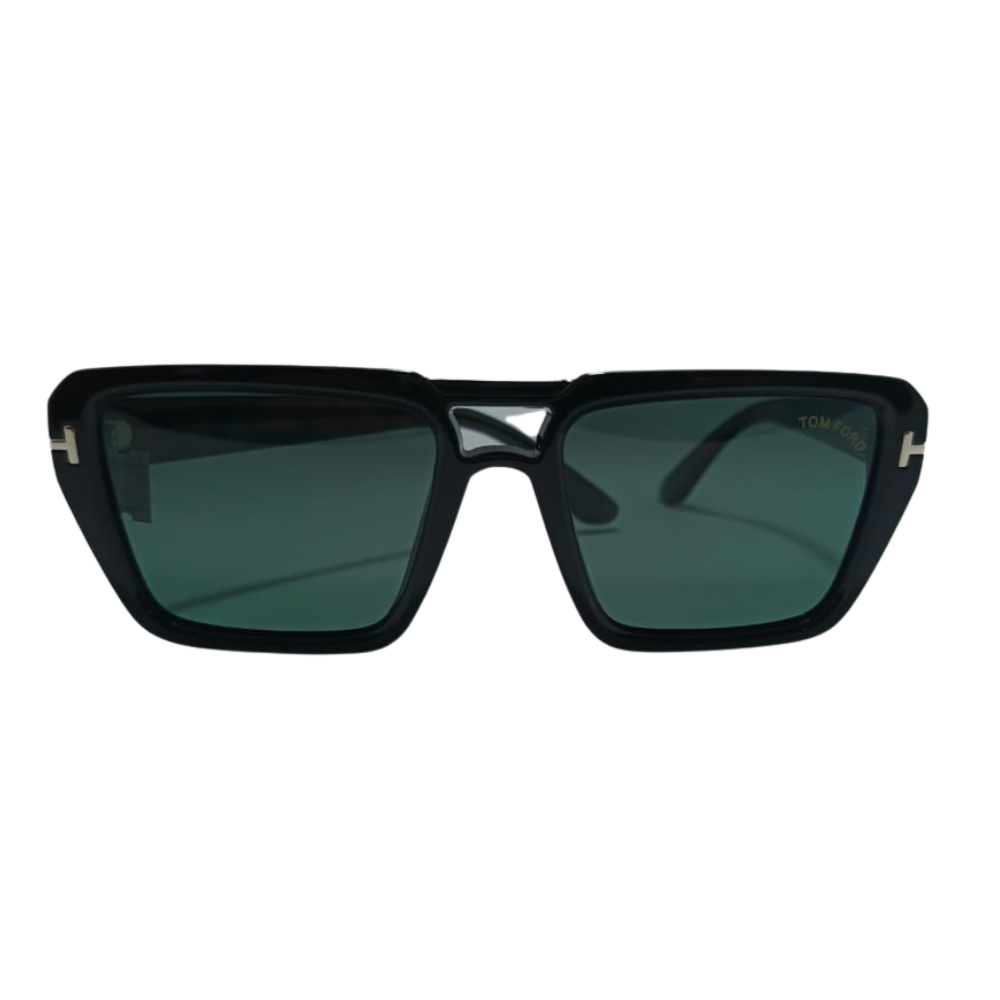 2 Square Black Sunglasses with Green Lenses - Image 1