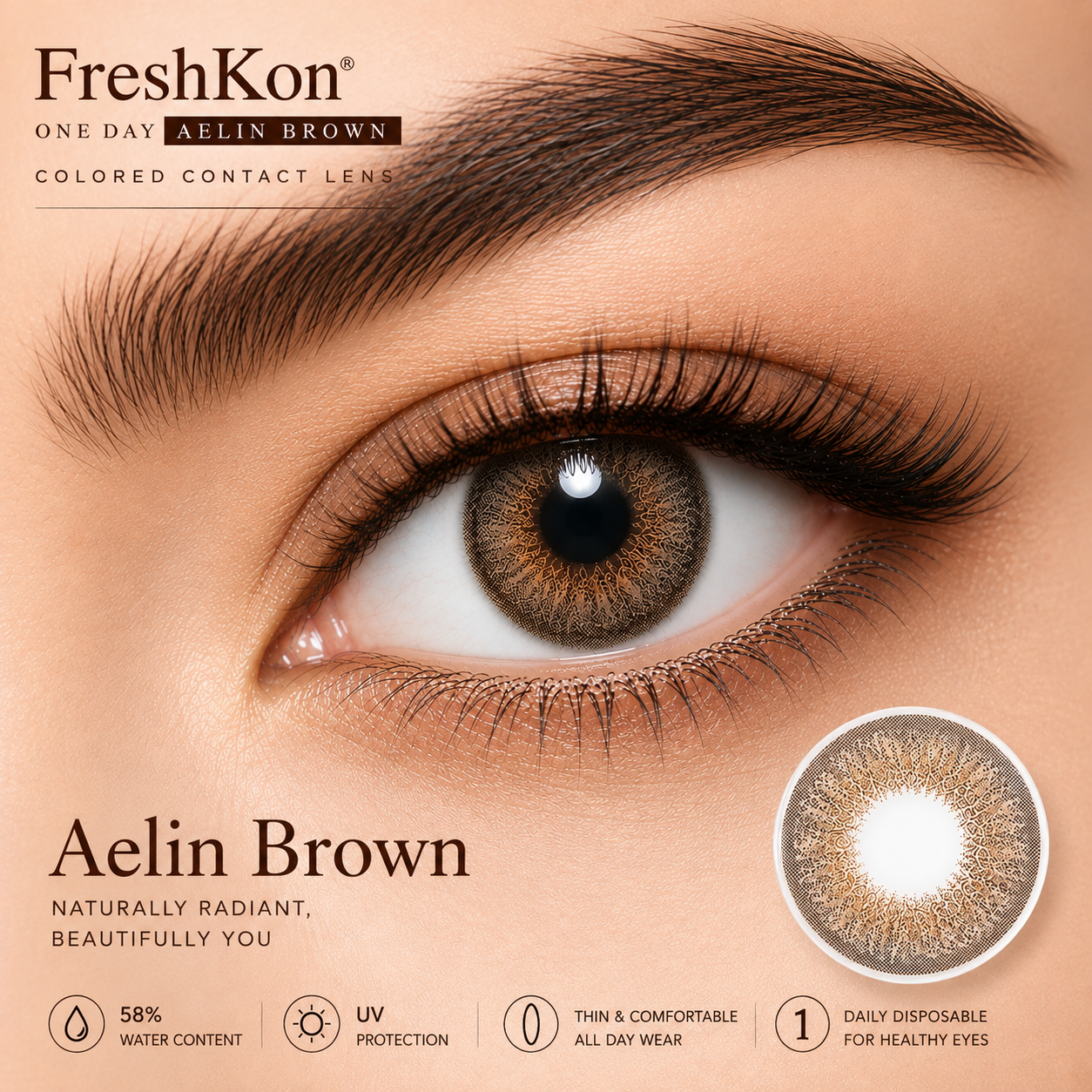 FreshKon One Day Aelin Brown Colored Contact Lens Daily Disposable FreshKon One Day Aelin Brown Colored Contact Lens | Daily Disposable - Image 1