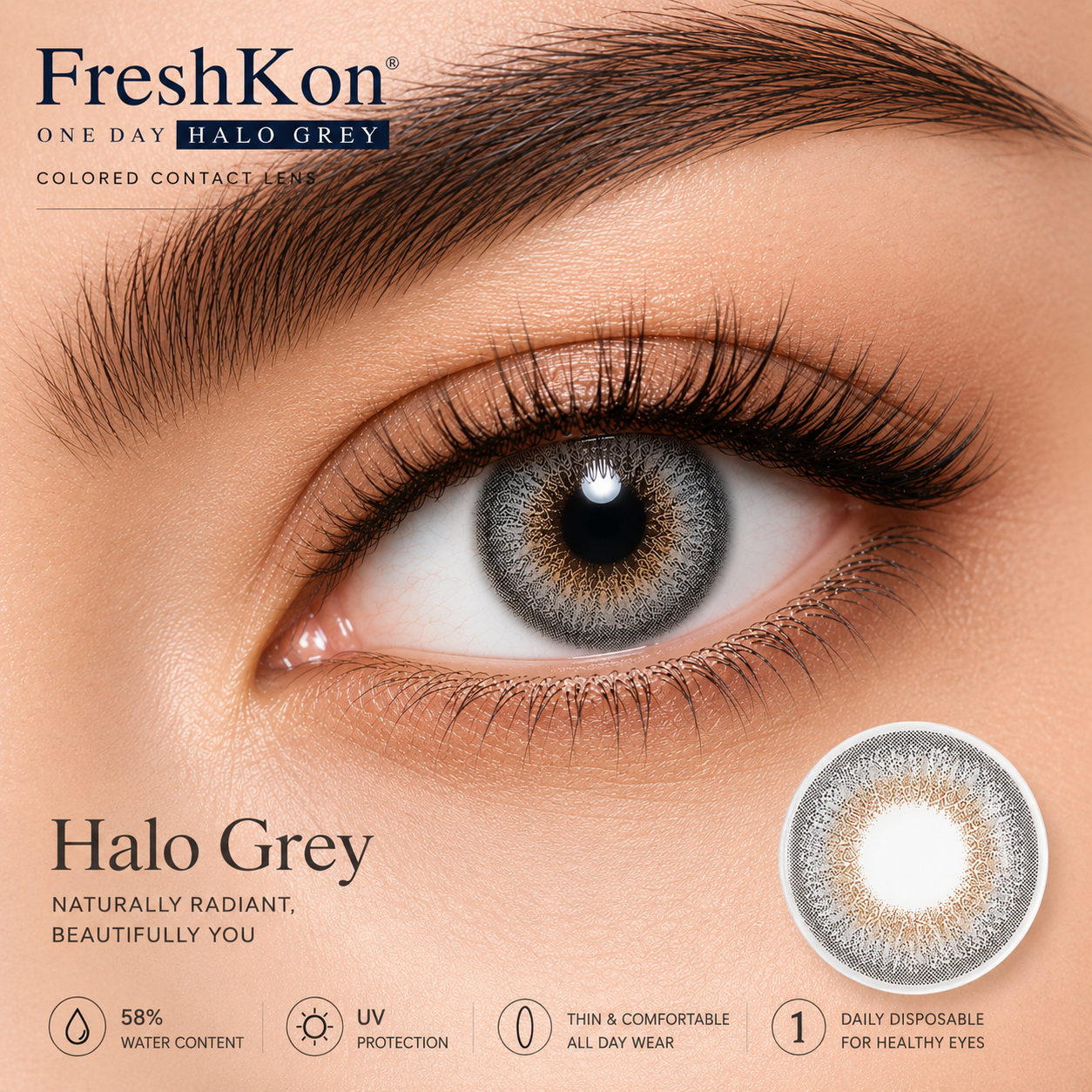FreshKon One Day Halo Grey Colored Contact Lens Daily Disposable FreshKon One Day Halo Grey Colored Contact Lens | Daily Disposable - Image 1