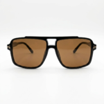 Double-Bridge Black Sunglasses with Brown Lenses