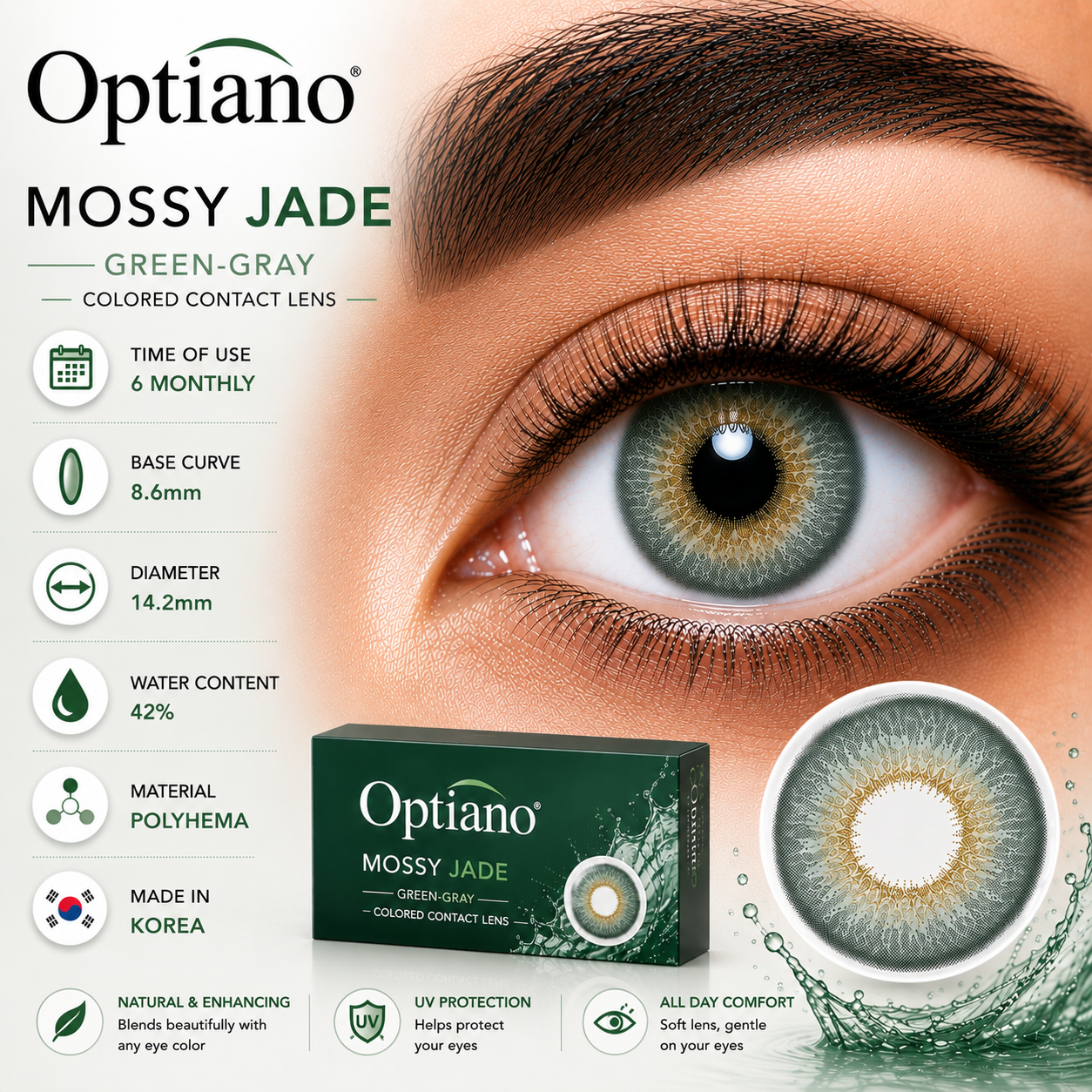 Optiano Mossy Jade Green-Gray Colored Contact Lens Optiano Mossy Jade Green-Gray Colored Contact Lens - Image 1