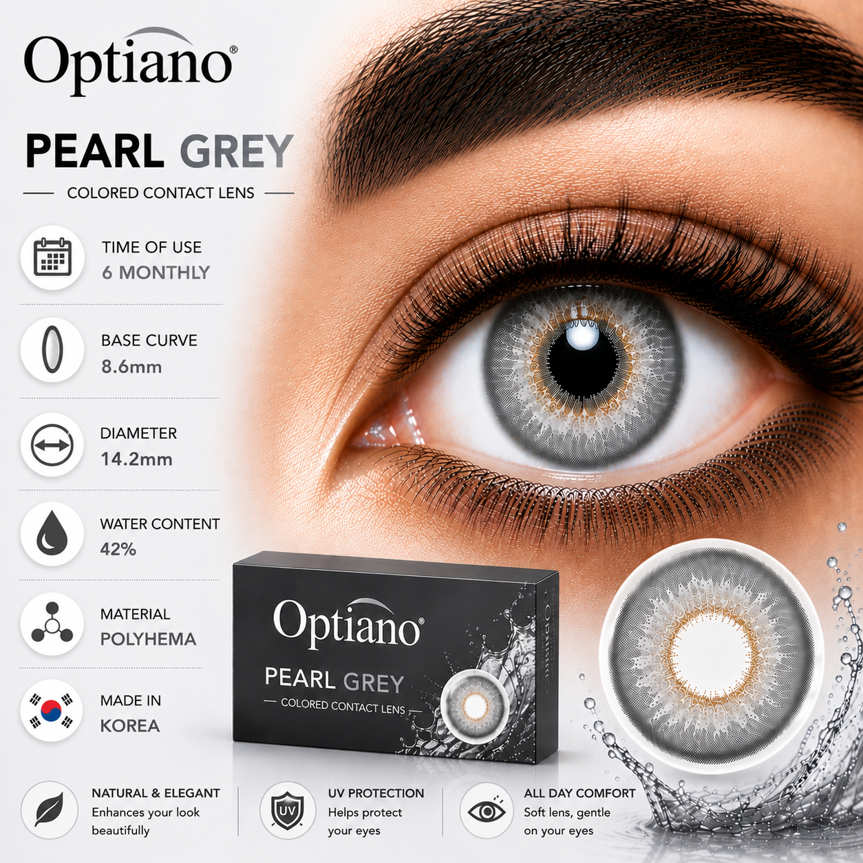 Optiano Pearl Grey Colored Contact Lens Optiano Pearl Grey Colored Contact Lens - Image 1