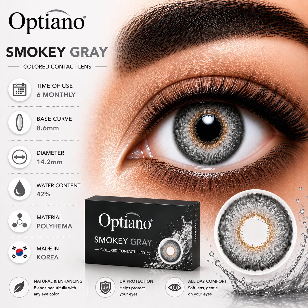 Optiano Smokey Gray Colored Contact Lens Optiano Smokey Gray Colored Contact Lens - Image 1
